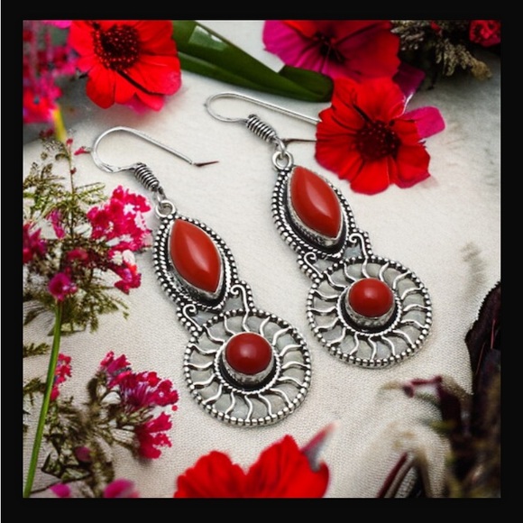 Coral Red Handcrafted Drop Dangle Hook Style Earrings Jewelry 2.16" L New W Tags - Picture 3 of 9